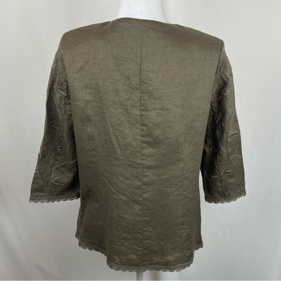 Punt Roma Taupe 100% Linen Embroidered Lace Cottage Coastal Jacket NWT Size 8 - Picture 5 of 12
